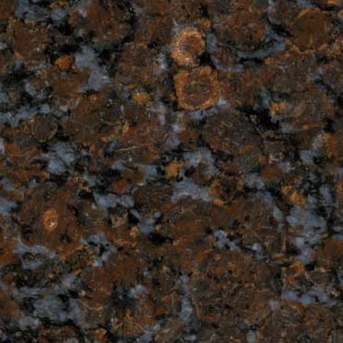 Amazon Blue granite slab face, photographed for the factory catalog — deep brown overall.