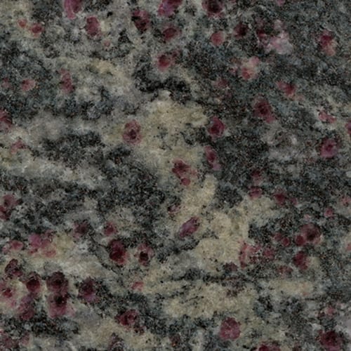 Ametista granite slab face, photographed for the factory catalog — deep grey overall.
