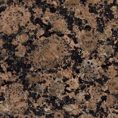 Baltic Brown granite slab face, photographed for the factory catalog — deep brown overall.