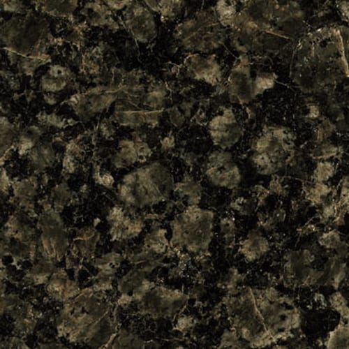 Baltic Green granite slab face, photographed for the factory catalog — near-black gold overall.
