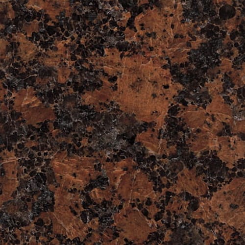 Carmen Red granite slab face, photographed for the factory catalog — deep brown overall.