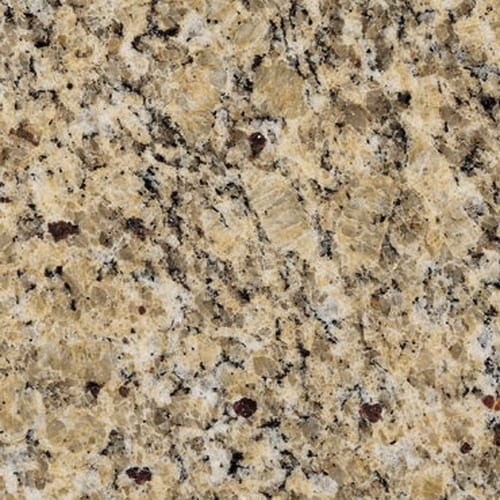 Giallo Dantas granite slab face, photographed for the factory catalog — mid-toned amber overall.