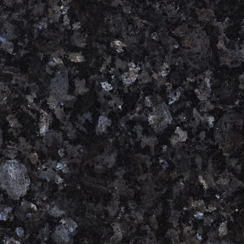 Labrador Blue Pearl granite slab face, photographed for the factory catalog — near-black grey overall.