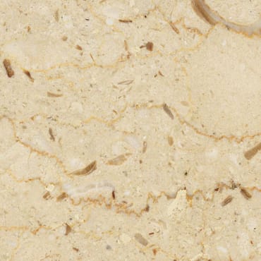 Perlato Sicilia marble slab face, photographed for the factory catalog — light amber overall.